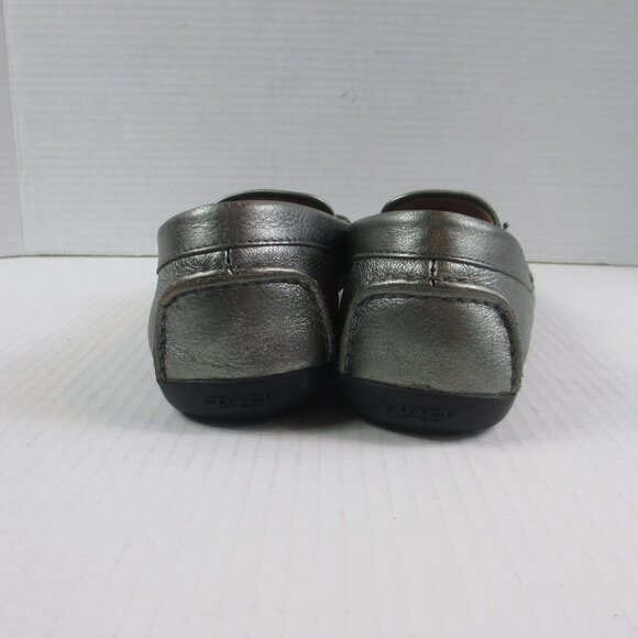 COACH Flash Metallic Leather Loafers 8 Silver Pewter Driving Flats A9377 - Picture 5 of 9